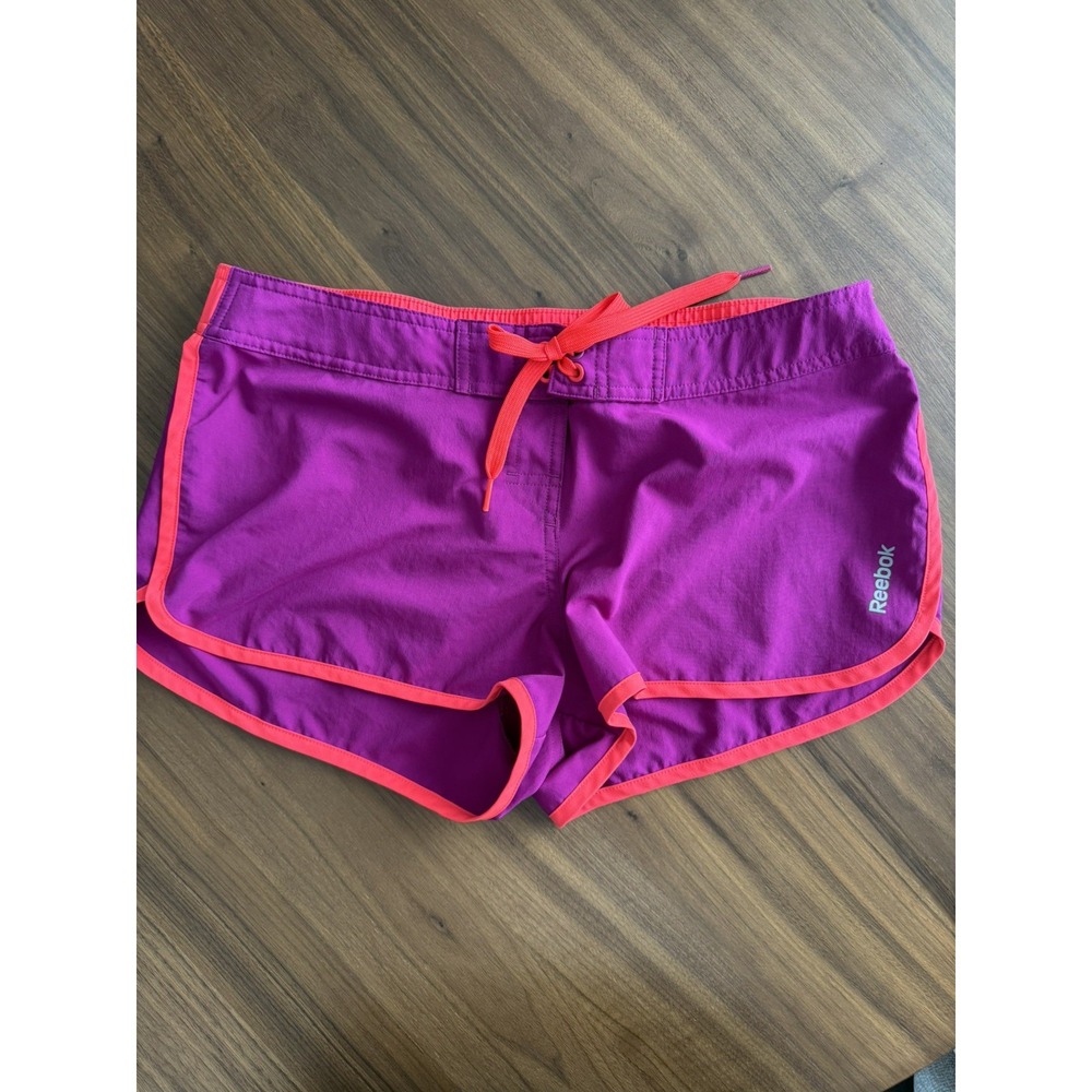 Reebok PlayDry Athletic Board Shorts Women's M Purple Pink Dolphin Hem Swim Run
